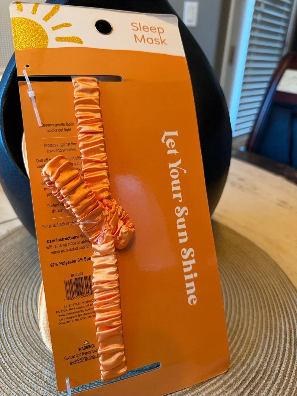 NWT Sunshine Polyester Satin Sleep Mask in Orange and White